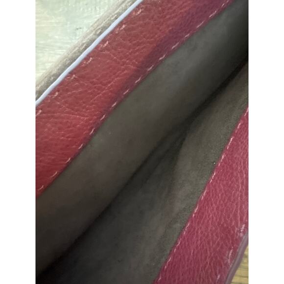 Woven Leather Clutch Purse Burgundy Textured Fold Over Evening Bag - Picture 4 of 4